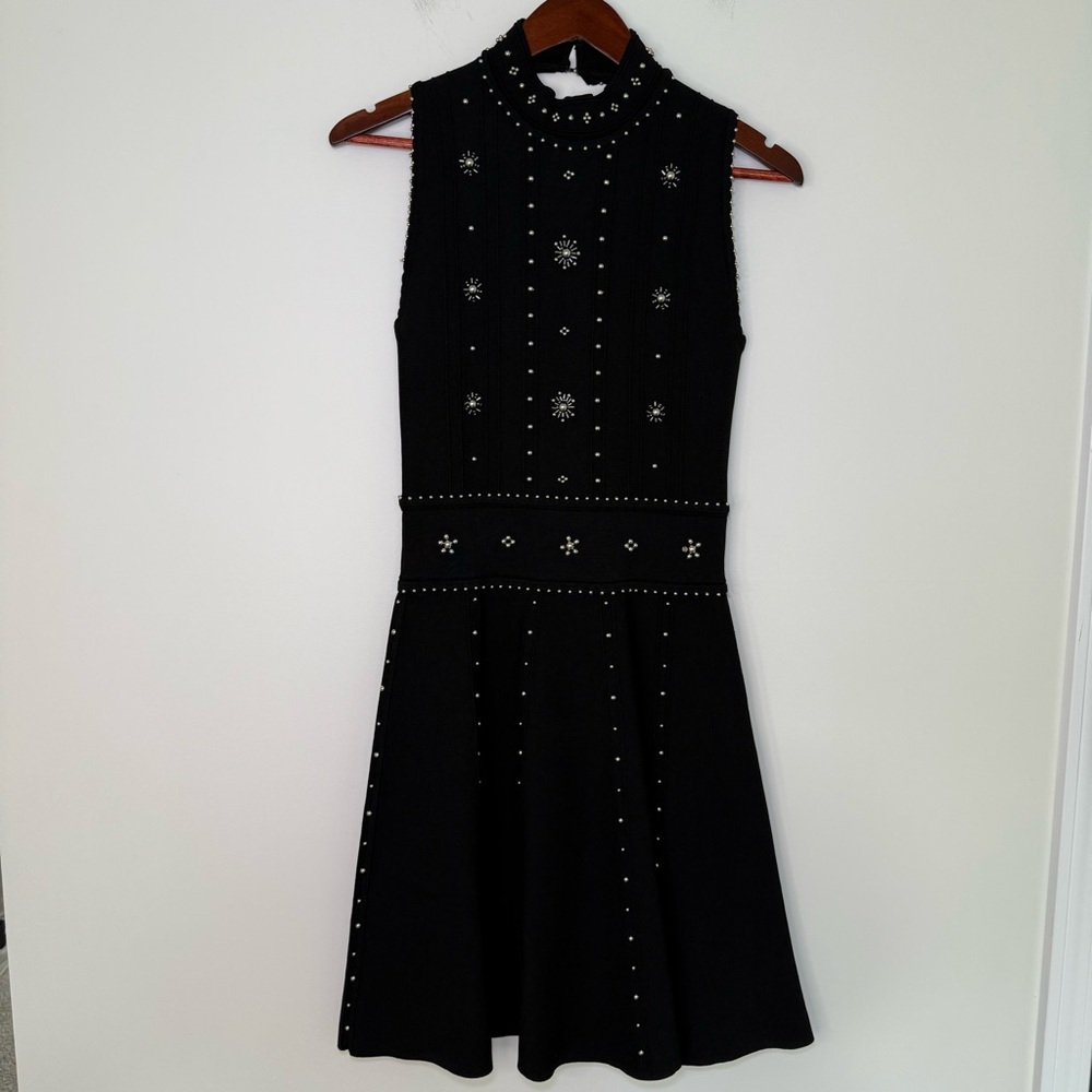 Sandro Black Beaded Open Back Dress Size 2 - Picture 5 of 13